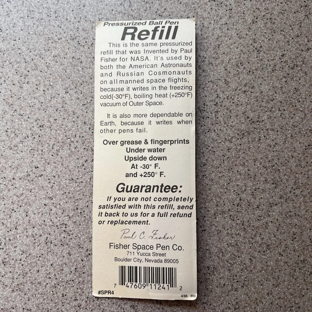 2 Fisher Space Pen Refill SPR4 Pressurized Cartridge Black‎ Ink Medium Point Vtg